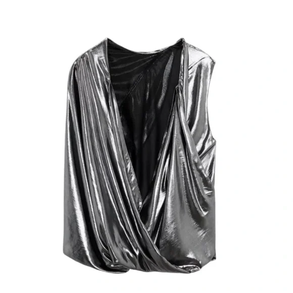 EUC Zara Asymmetric Metallic Top in Pewter - Picture 16 of 16